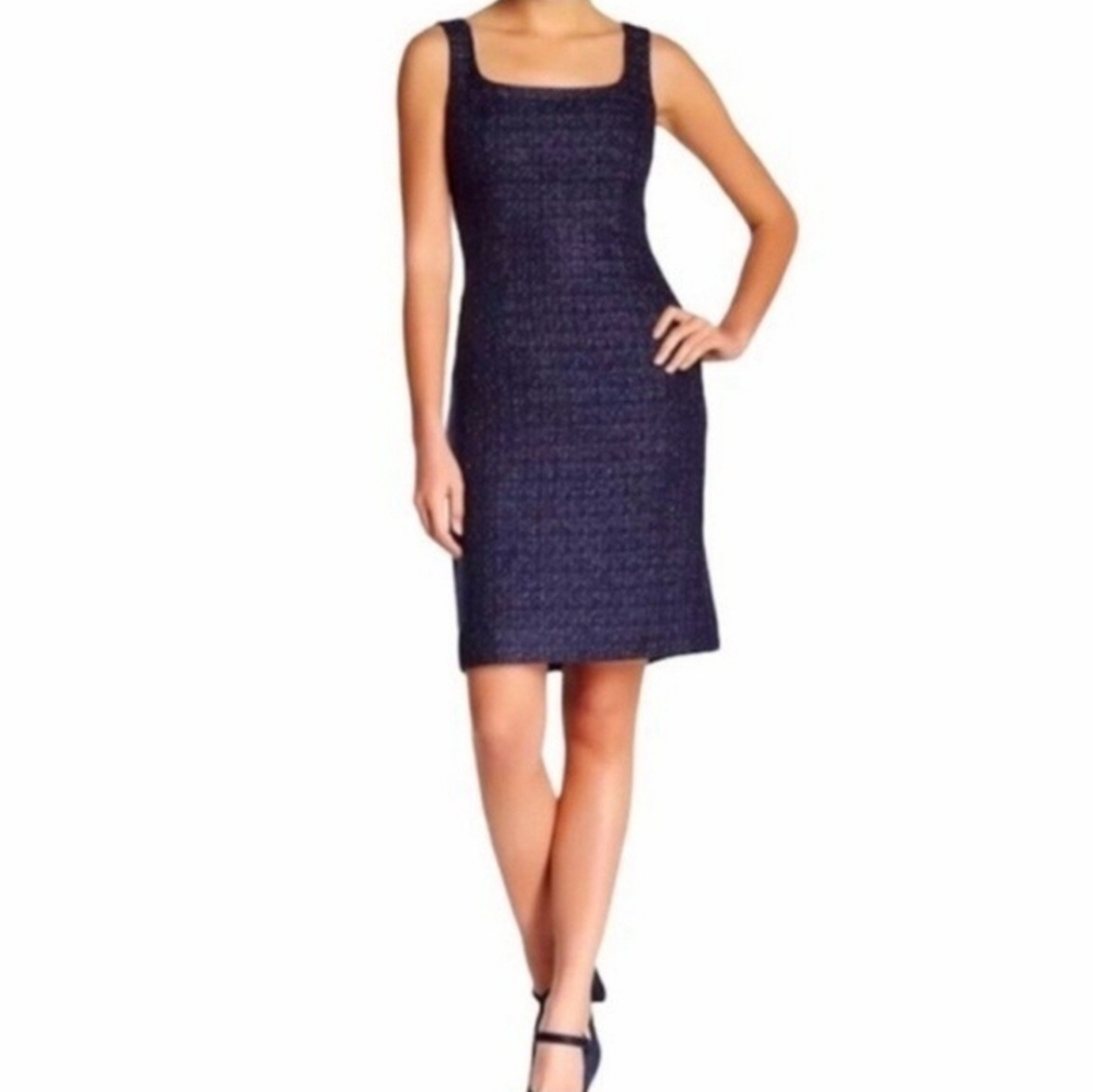 Tory Burch Navy Houndstooth Tweed Metallic Emma Dress Size 4